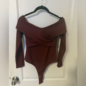 Revolve Capulet Off-Shoulder Wrap Bodysuit - Grape (size Small)